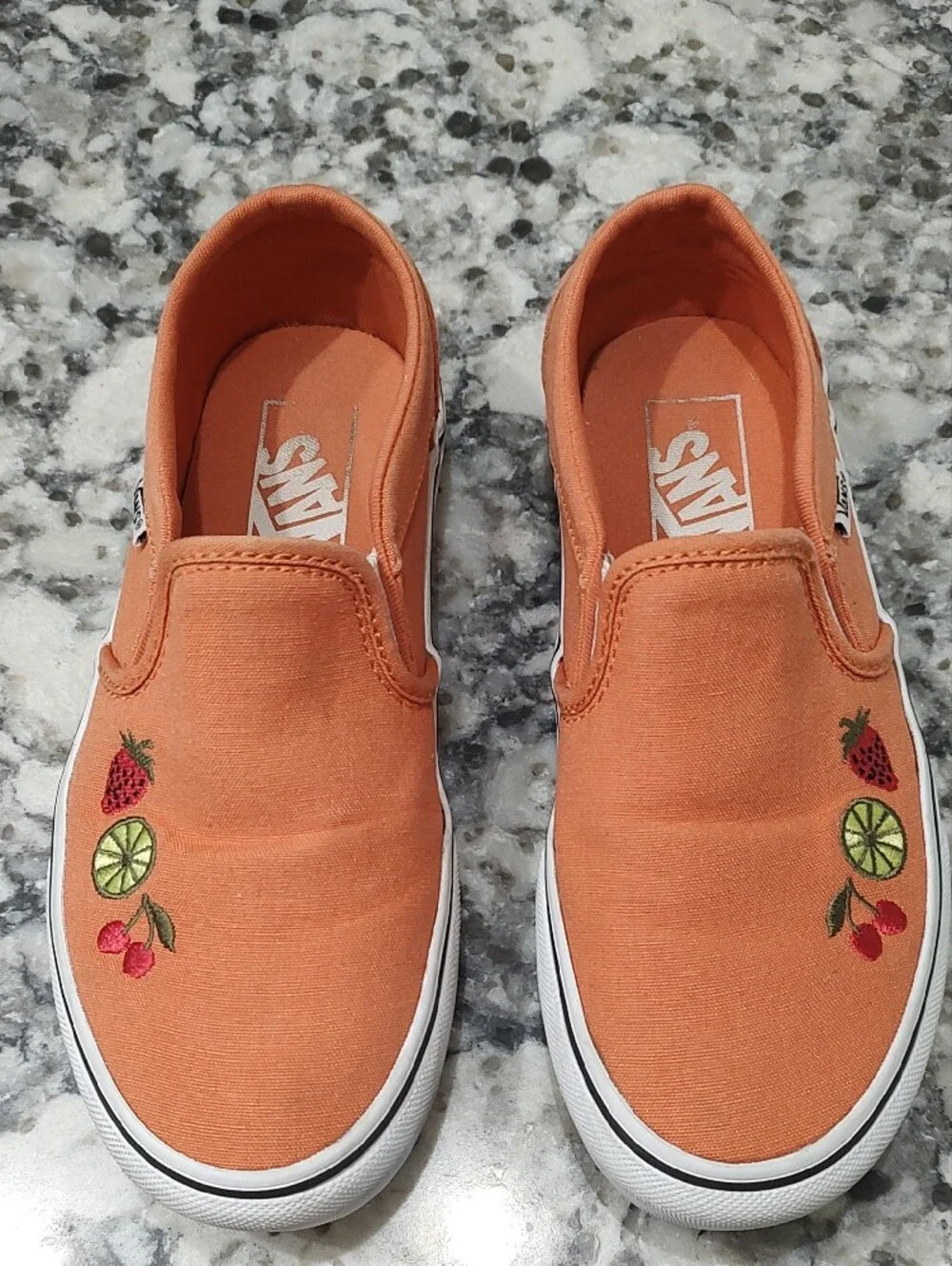Vans Orange Slip-On Sneakers with Fruit Embroidery